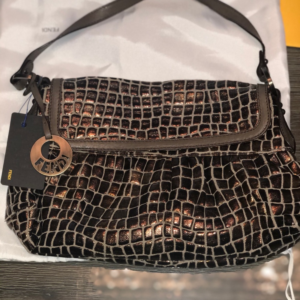 Fendi metallic bronze black shoulder bag